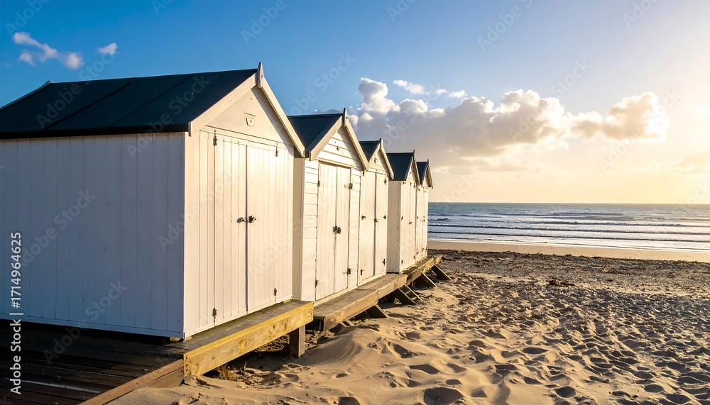 Naklejka premium Beach huts at sunset