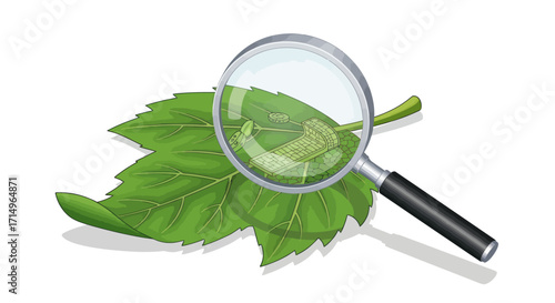 Magnifying Glass Focused on a Green Leaf.