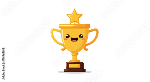 A cute golden trophy cup character with a happy smiling face and a star on top.