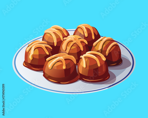 A delicious plate of sweet baked hazelnut balls, garnished with nuts - Vector Illustration