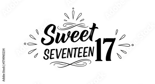 Sweet 17 Elegant Lettering for Quincea era Birthday Invitations Party Decorations