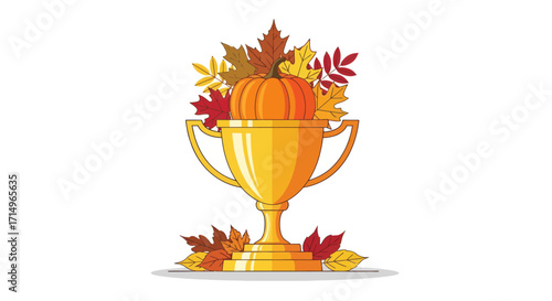 Autumn Harvest Champion: Gold Trophy with Pumpkin and Leaves.