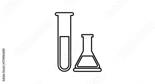 Simple Line Drawing of Test Tube and Erlenmeyer Flask.