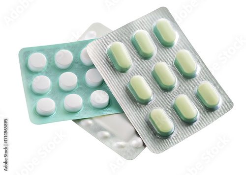 Pills in blister packs isolated on a transparent background.PNG.AI GENERATED