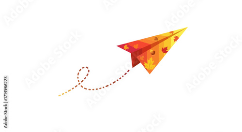 Autumnal Paper Airplane in Flight Dotted Trail.