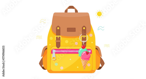 Bright Yellow and Brown Backpack with Ice Cream Charm.