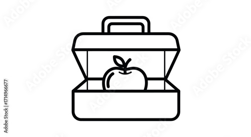 Simple Outline of a Lunchbox with an Apple Inside.