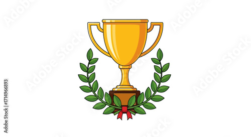 Golden Trophy with Laurel Wreath Award Symbol.