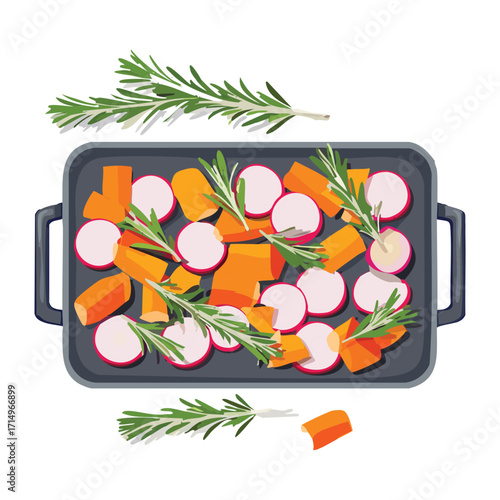 A beautiful and delicious vegetable stack with layers of fresh cucumber, cheese, and tomatoes, a healthy appetizer - Vector Illustration
