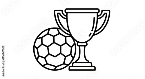 Simple line art icon of a soccer championship trophy and a football.