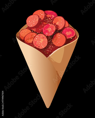 A cone filled with bite-sized chunks of savory sausage, a simple and satisfying snack for any occasion - Vector Illustration