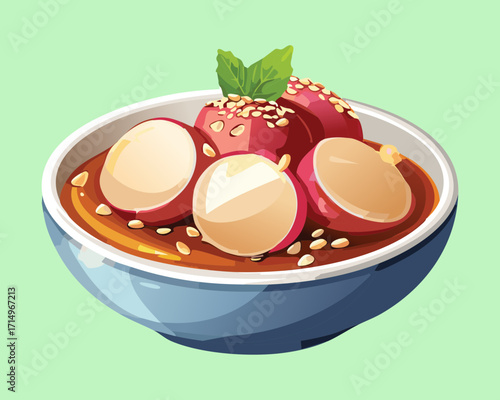A warm and comforting bowl of homemade soup with tender meatballs, a hearty and delicious meal - Vector Illustration