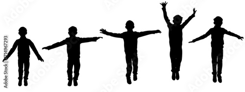 Black silhouette of jumping child, set. Vector illustration