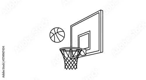 Line Art Illustration of Basketball Hoop and Ball.