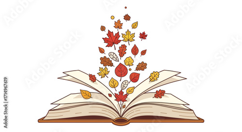 Open Book with Autumn Leaves Emerging.