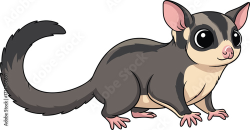 Cartoon sugar glider illustration, cute animal drawing, exotic pet vector, adorable marsupial artwork, wildlife character design, small mammal clipart, funny creature