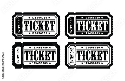 Vector Illustration of Tickets. Vintage black and white ticket designs for events and entry