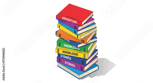 Colorful Stack of Books with Various Titles.