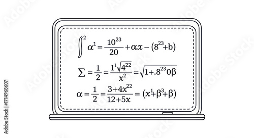 Laptop Screen Displaying Complex Mathematical Equations and Formulas.