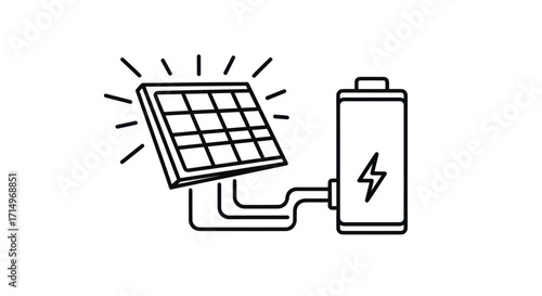 Solar panel connected to a battery for energy storage.