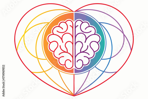 Heart Shape with Rainbow Brain and Intersecting Arcs colorful love