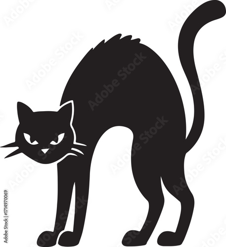  Black cat with arched back