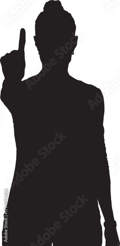 vector,silhouette of a  woman with finger in the shape of number one