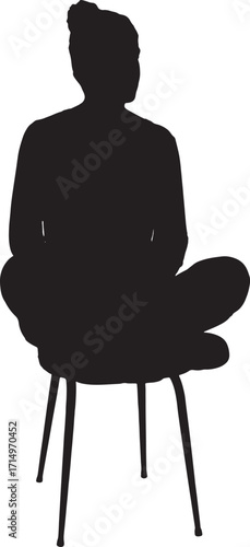 vector silhouette of woman sitting avobe the chair with lotus pose