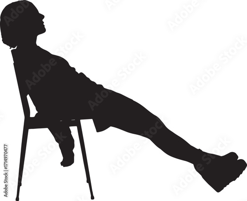vector,  silhouette of a side view of woman lying on a chair,relaxed and looking up