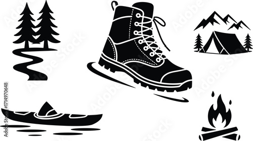 Adventure Awaits: Outdoor Camping & Hiking Silhouette Vector Graphics EPS