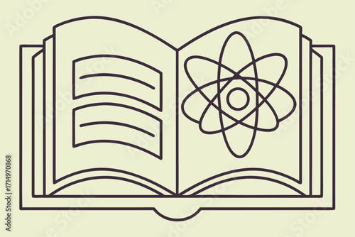 Open Book with Atom Symbol on Light Yellow Background atomic chemistry