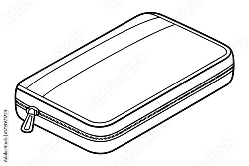Outline drawing of a closed rectangular toiletry bag with zipper Keywords: toiletry bag, cosmetic bag