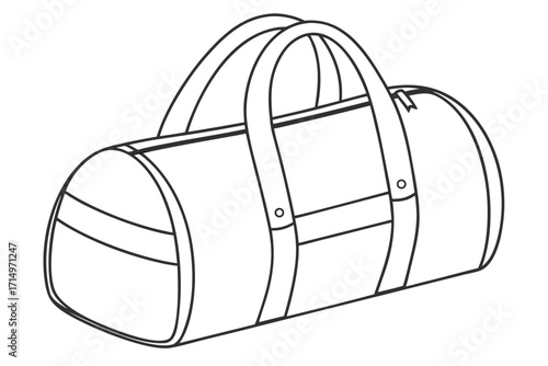 Outline drawing of a cylindrical duffel bag with two handles Keywords: duffel bag, gym bag, sports bag