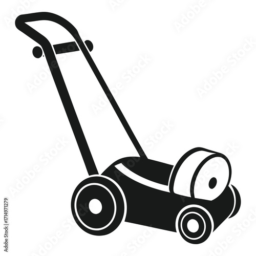 Black silhouette icon of a push lawn mower on a white background grass cutter garden tool