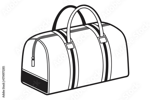 Outline Drawing of a Duffel Bag with Handles and Zipper gym bag sports bag