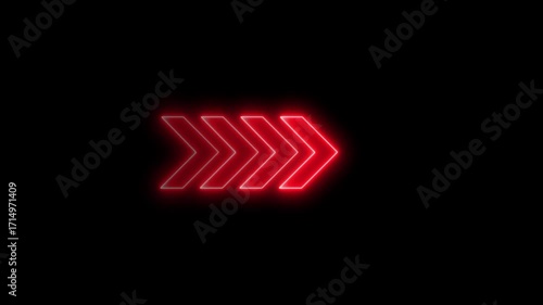 glowing neon left to right arrow direction line loop, neon arrow. Neon direction concept, neon arrow icon, arrows indicates the direction of the overlay video layer.
