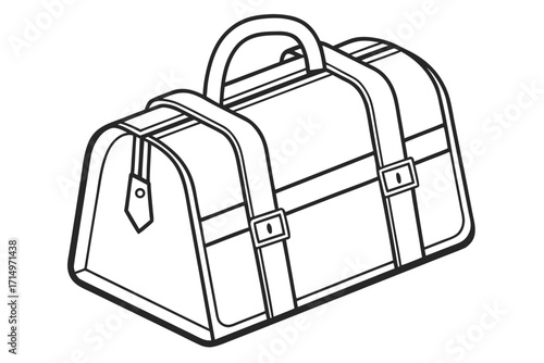 Outline Drawing of a Vintage Style Duffel Bag with Straps and Handle luggage travel