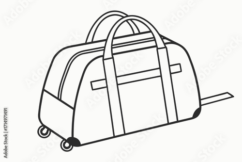 Outline drawing of a wheeled duffel bag with handles and a pull handle luggage travel