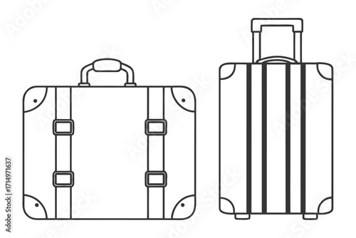 Outline illustration of two different styles of luggage bags suitcase travel