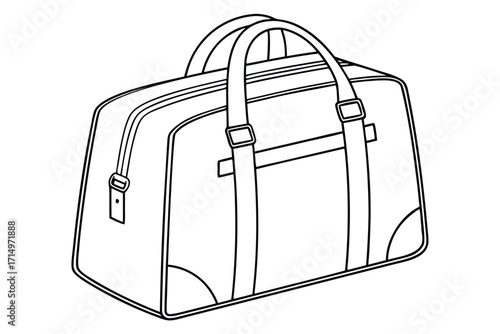 Outline of a Modern Duffel Bag with Zipper and Straps on White Background luggage travel