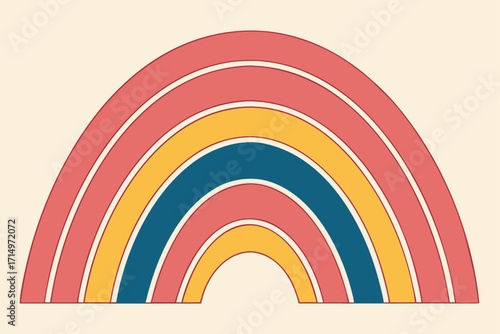 Retro Rainbow Arches With Coral Yellow and Teal Stripes On Cream Background vintage