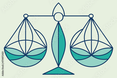 Stylized Blue and Teal Scales of Justice Symbol with Geometric Design balance legal