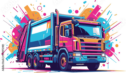 Vibrant Garbage Truck Illustration Colorful Vector Art