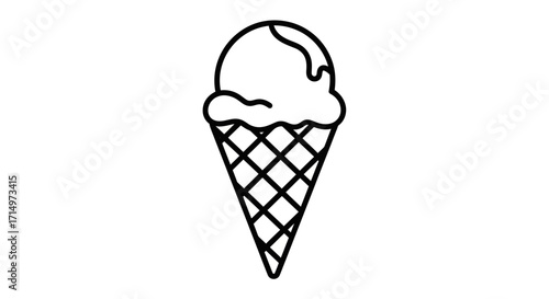 Simple Line Art Illustration of a Vanilla Ice Cream Cone.