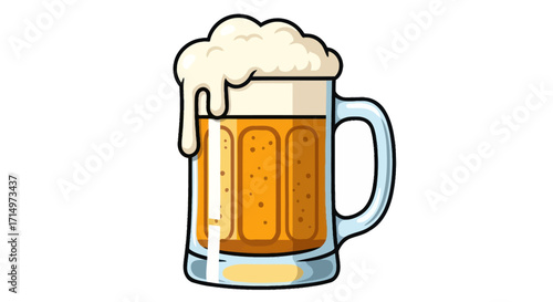 Frothy Beer Mug with Overflowing Foam.