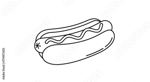 Simple Outline Drawing of a Hot Dog with Ketchup Drizzle.