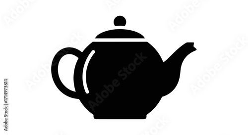 Simple Black Teapot Icon with Handle Spout and Lid.