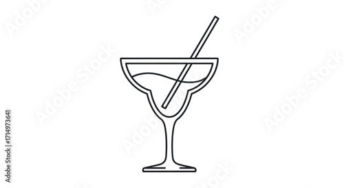 Outlined Margarita Cocktail Glass with Straw Simple Design.