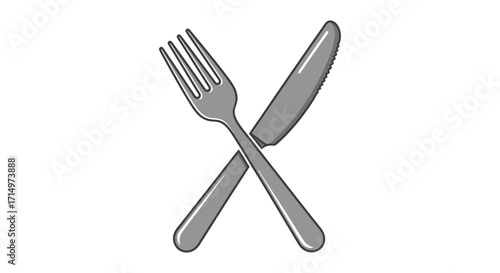 Crossed Silver Fork and Knife Utensils for Dining.