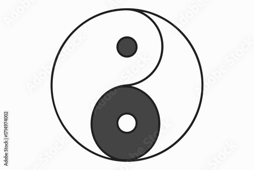 Yin Yang Symbol with Dark Gray and White Sections on White Background balance black